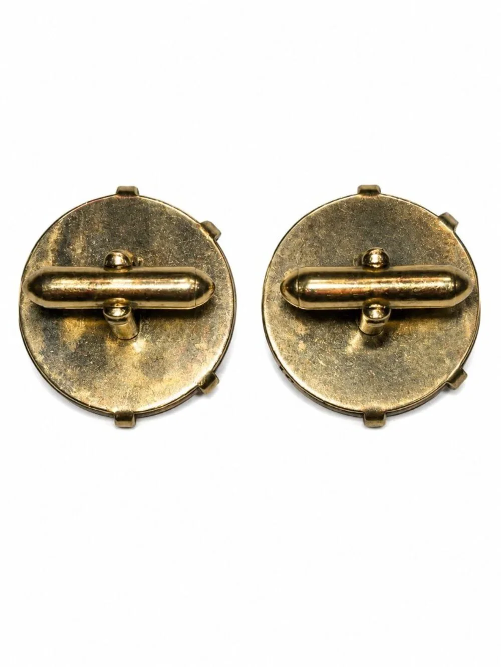 Vtg 1970s SWANK Abalone Mother of Pearl Laminated Wood Panel Goldtone Cuff Links